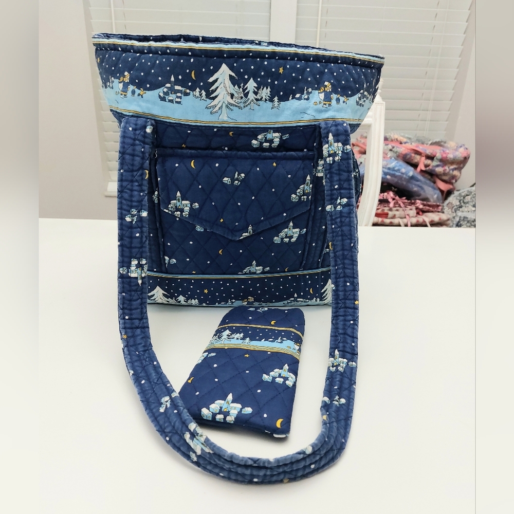 Vera Bradley Vintage Blue Holiday Christmas 1997 Paddy Tote & Glasses Case